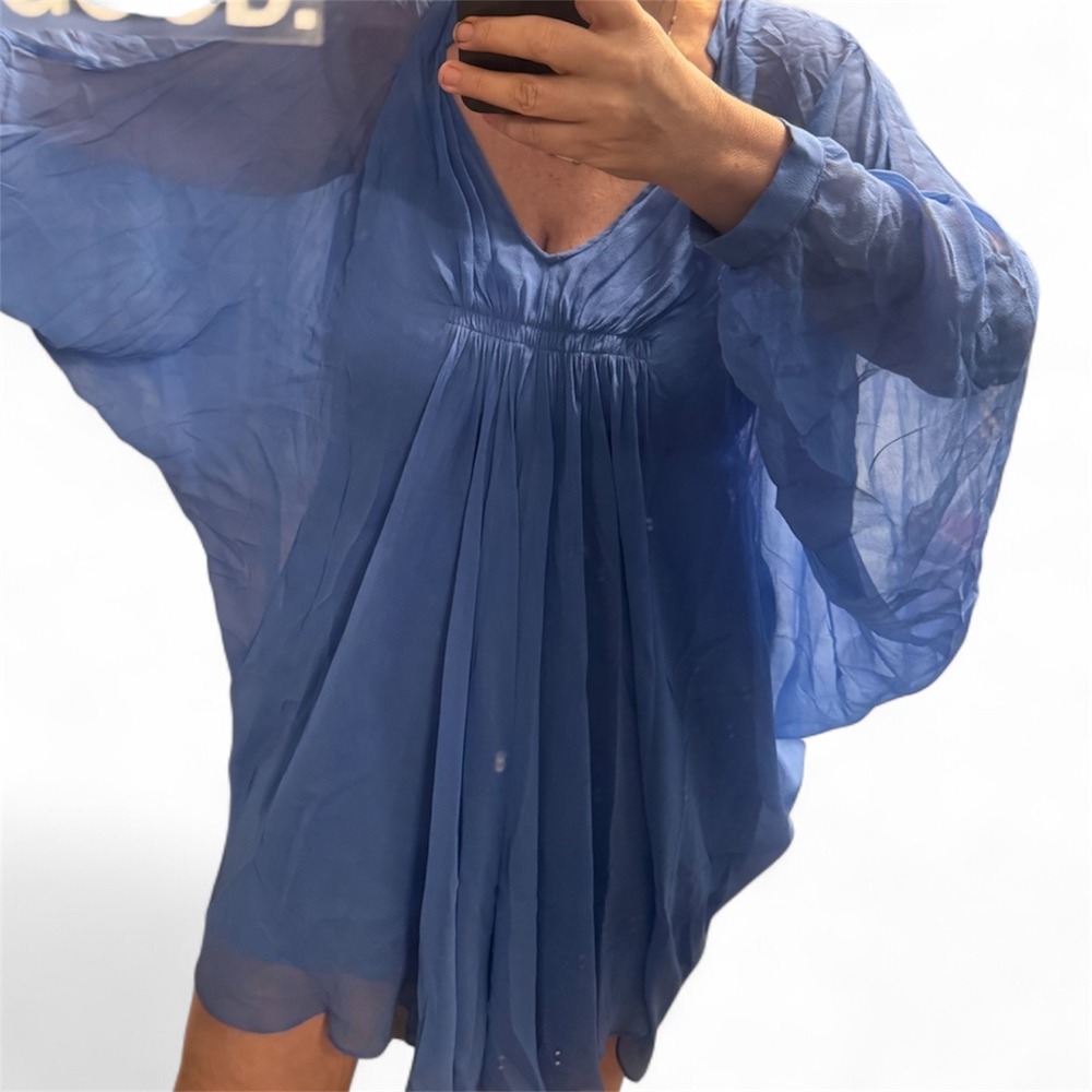 Diane Von Furstenberg  Silk‎ Chiffon Blue Mini Dress – Size 10 - Picture 2 of 6